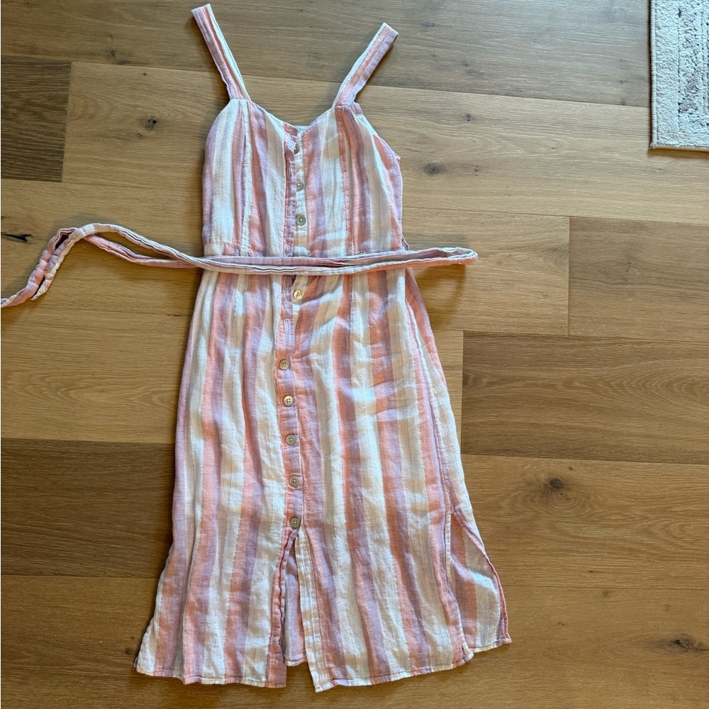 Rails Pink and White Striped Midi Dress